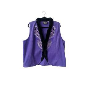 Bob Mackie Wearable Art Purple Embroidered Vest Fur Trim Size 1X‎